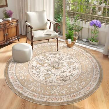 Imagem de GarveeHome Tapete redondo marrom rosado botânico de 1,8 m, círculo pequeno, vintage, cottagecore, macio, antiderrapante, lavável, para sala de estar, quarto, berçário, cozinha, tapete retrô