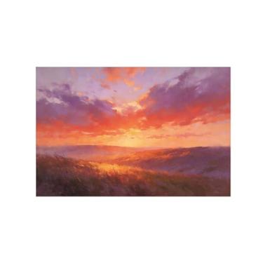 Imagem de BMZFYBS Impressão em tela de paisagem de arte de parede - campo nuvens pôr do sol - pintura de decoração - imagens para sala de estar quarto 20 x 30 cm 8 x 12 polegadas sem moldura