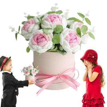 Imagem de Buquê de flores artificiais, flores decorativas para decoração de casa,Buquê de flores de crochê realista | Buquê de flores tecido à mão, flores decorativas feitas à mão para celebrações de casamento