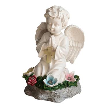 Imagem de Ｂｅｓｇａ Estátua de Anjo Solar, Escultura de Anjo Ajoelhado, Estatueta de em Oração, Decoração de Jardim para Quintal, Pátio, Presente de Inauguração de