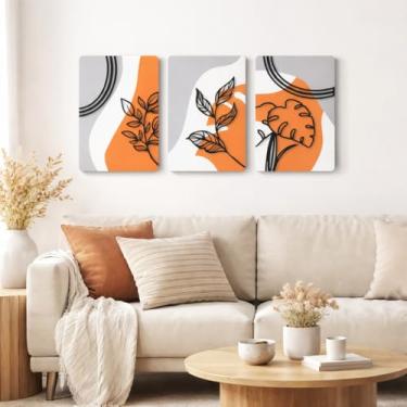 Imagem de Conjunto de Quadros Decorativos Abstrato Floral Botânico em Relevo 3D para Sala Quarto Escritório