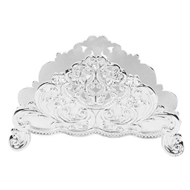 Imagem de Porta-guardanapos de metal liga de zinco estilo europeu oco padrão de flor dispensador de tecido de papel suporte vertical para cozinha sala de jantar café decoração de casa (Prata)