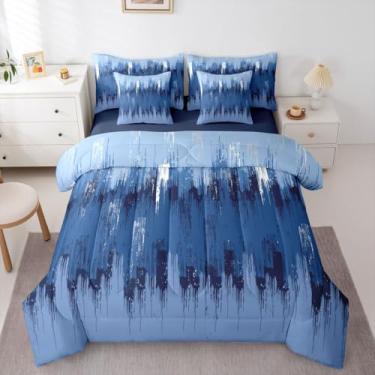 Imagem de Erosebridal Conjunto de edredom ombré de terracota azul branco, tamanho queen, 7 peças | Cama com pintura a óleo gradiente em uma bolsa, estampa abstrata, estética para adultos, homens e mulheres