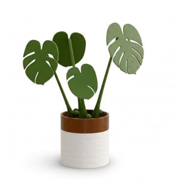 Imagem de Conjunto de 4 peças de porta-copos de folhas Monstera com suporte de vaso - Design magnético de plantas em vaso - Tapetes decorativos verdes para canecas - Presente exclusivo para amantes de plantas e