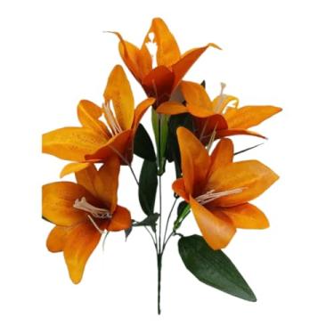 Imagem de Lírio Artificial Realista com 5 Flores, Galho Decorativo para Arranjos, Buquês e Decoração de Ambientes(2,Terracota Antigo)