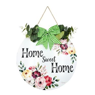 Imagem de DOUSUI Home Sweet Home, placa de boas-vindas de madeira para decoração de porta da frente, para decoração de casa, varanda, decoração de parede, para casa, doce, lar, com guirlanda de nó de laço