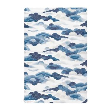 Imagem de Wassud Lençol de berço com estampa de onda azul para meninos e meninas, respirável, lençol com elástico, neutro, 68 x 99 cm