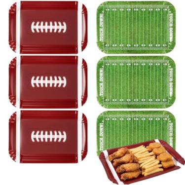 Imagem de SiliFine 6 bandejas de servir futebol 33 x 23 cm descartáveis tema de futebol decorações de festa bandejas de comida de papel para eventos de porta traseira, tema esportivo, aniversários, jogos de