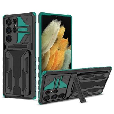 Imagem de POYUFRG Capa à prova de choque para Samsung Galaxy S26 Ultra/S26 Plus/S26, capa destacável com suporte para cartão com capa de proteção para câmera, verde, S26