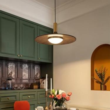 Imagem de Lustre retrô de LED para mesa de jantar, luminária de cabeceira, luminária pendente de madeira estilo campestre, luminária nostálgica para ilha de cozinha, luminária pendente com altura ajus