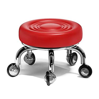 Imagem de SGeneE Banqueta baixa com rodas, rodas não enrolam cabelo, banquinho de pedicure, banco de rolo banquinho curto com rodízio giratório universal rodas de couro pequeno P vermelho (vermelho)