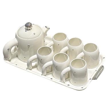 Imagem de x3anggyt5 Conjunto de chaleira fria de cerâmica, copo de água para sala de estar, bule de chá de cerâmica, chaleira fria, jarra de chá gelada resistente a altas temperaturas