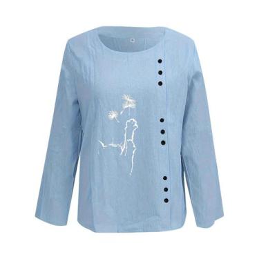 Imagem de Camisa Casual plus Size Para Mulheres Com Estampa De Gato, Decote Redo