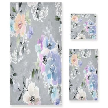 Imagem de xigua Conjunto de toalhas de banheiro florais de primavera absorvente macio 3 peças toalha de banho toalha de mão toalhas decorativas para banheiro, academia, hotel, praia, piscina