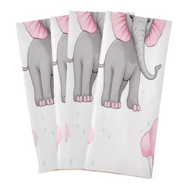 Imagem de Wassud Toalhas de cozinha cinza elefantes toalhas de prato de cozinha pacote com 4 panos de prato macios com laço para pendurar toalha de mão de secagem rápida super absorvente toalhas de chá de mesa