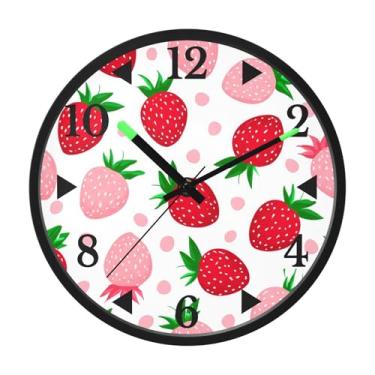 Imagem de STAYTOP Delicious Strawberries Relógio de parede LED para quarto com brilho noturno, relógios de parede silenciosos de 30 cm para decoração de sala de estar, controle de som, relógio de parede moderno