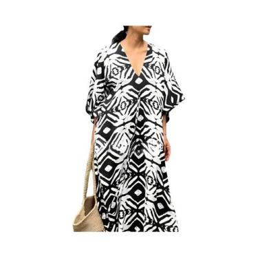Imagem de Vestido Kaftan plus Size Com Decote Em V, Capa De Maiô De Verão, Vesti