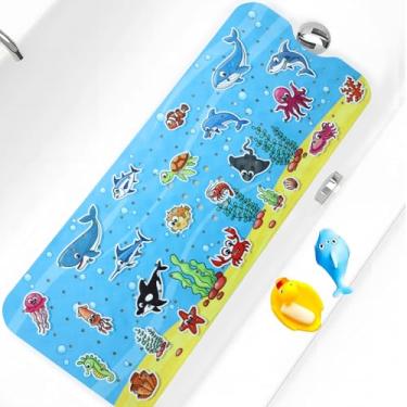 Imagem de Tapete de banho para banheira antiderrapante infantil tapete de banho antiderrapante para banheira 101 x 40 cm tapete de banho infantil extra longo com ventosas e orifícios de drenagem para o chão do