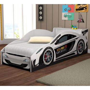Imagem de Cama Carro Solteiro Com Baú e Grade de Proteção - VITAMOV, Branco