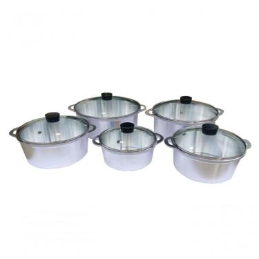 Imagem de Jogo Panelas Alumínio Batido Fundido Tampa De Vidro Belmar