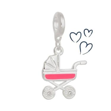 Imagem de Charm Carrinho Bebê Menina Revestida Em Prata