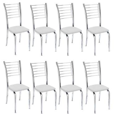 Imagem de Kit 8 Cadeiras De Jantar Lara Cromada Para Cozinha Assento Sintético Branco - Aurora Line