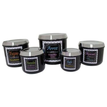 Imagem de Conjunto De Mantimentos Preto Decorado Em Alumínio Para Cozinha 5 Peças