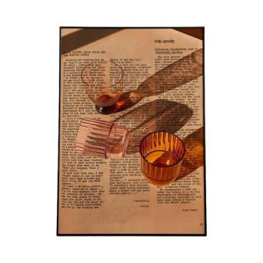 Imagem de Pôster De Arte De Parede Moderno Com Copo De Vinho Em Lona Listrada Ve