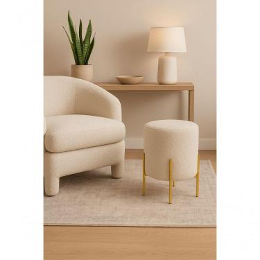 Imagem de Puff Orgânico Veludo Thor Com Pés De Ferro Dourado Bege