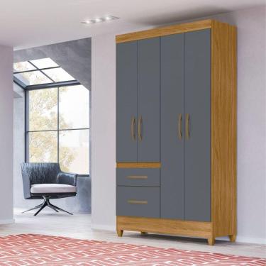 Imagem de Guarda Roupa de Solteiro com 4 Portas 110x204cm Madri Moval Freijó Cinza