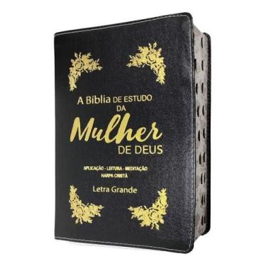 Imagem de Bíblia de estudo da mulher de deus  letra grande  com harpa e índice  