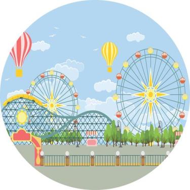 Imagem de Painel de Lona Redondo Parque de Diversões Montanha Russa e Roda Gigan