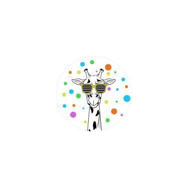Imagem de Painel de Lona Redondo Girafa Preto e Branco Bolinhas Coloridas - Fabr
