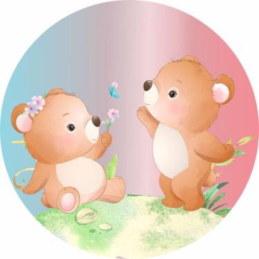 Imagem de Painel de Lona Redondo  Chá de Revelação Ursinhos no Jardim - Fabrika 