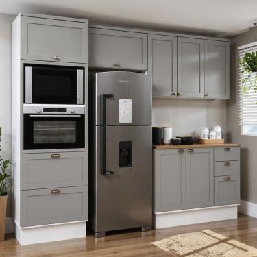 Imagem de Cozinha Modulada Completa 4 Peças 100% Mdf Modelo Americano Provençal Iluminata Branco/Cinza/Ébano