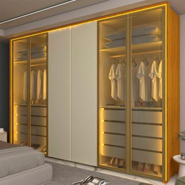 Imagem de Guarda-roupa Casal 6 Portas 4 Portas Reflecta com Led com Pés 100% Mdf Splendor Naturale/Off White