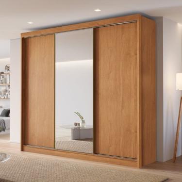 Imagem de Guarda-roupa Casal 100% Mdf com Espelho 3 Portas de Correr 6 Gavetas Siena Cinamomo