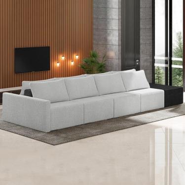 Imagem de Sofá Ilha Modular Living Com Puff 432cm Georgia Z08 Boucle Cinza/preto - Mpozenato