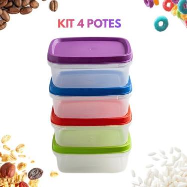 Imagem de Kit Mini Pote Plástico Quadrado Marmita Fitness Papinha Bebê 200ML Liv