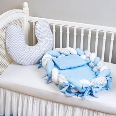 Imagem de Ninho Redutor Trança + Almofada Amamentação Kit 5 peças - L2M, Chevron
