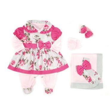 Imagem de Saída De Maternidade Baby Charmosa Menina Rosa e Cinza Floral Premium 