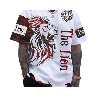 Imagem de Camiseta Masculina De Verão Com Estampa Gráfica 3D De Leão E Coroa, Ma