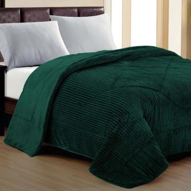 Imagem de Cobertor Aveline Casal Queen Manta Plush Canelada 01 Peça Toque Macio - Verde Esmeralda