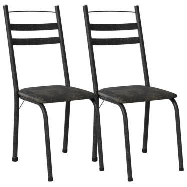 Imagem de Kit 2 Cadeiras Tubular America 061 Cromo Preto Assento Floral Dourado Artef