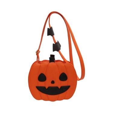Imagem de Bolsa Transversal Feminina De Couro PU Com Tema Abóbora Halloween, Bol
