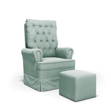 Imagem de Poltrona de Amamentação com Balanço e Puff Laura Veludo Verde Turquesa TB112 Base de Madeira G01 - D'Rossi