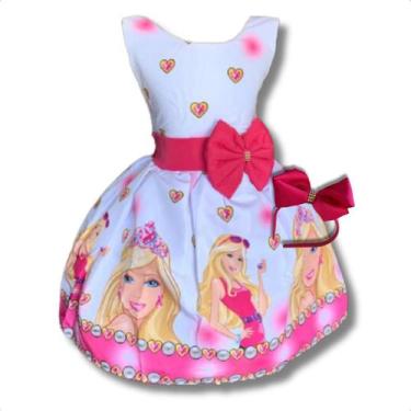 Imagem de Vestido Infantil Temático Barbie Rosa Luxo Festa - Bento E Maria Moda 
