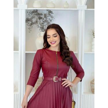 Imagem de Vestido material sintético Plissado Midi Feminino Terra Prometida Cor: