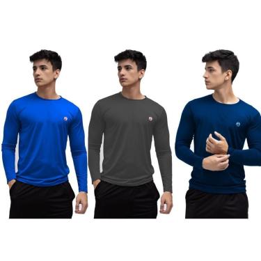 Imagem de Kit 3 Camisa Masculina Térmica Manga Longa Com Proteção Uv 50+-Masculino