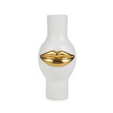 Imagem de Vaso decorativo ceramica branco dourado 25,8cm florarte - FLOR ARTE
